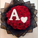 50 red roses bouquet with letter A
