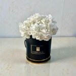 white hydrangea box arrangement