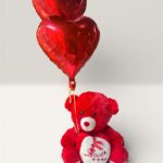 Red Teddy Bear with Heart Balloons