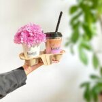 purple iced latte with purple flowers combo