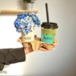 blue iced latte with blue flowers combo