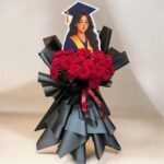 Graduation Red Baby Roses Bouquet with Custom Topper