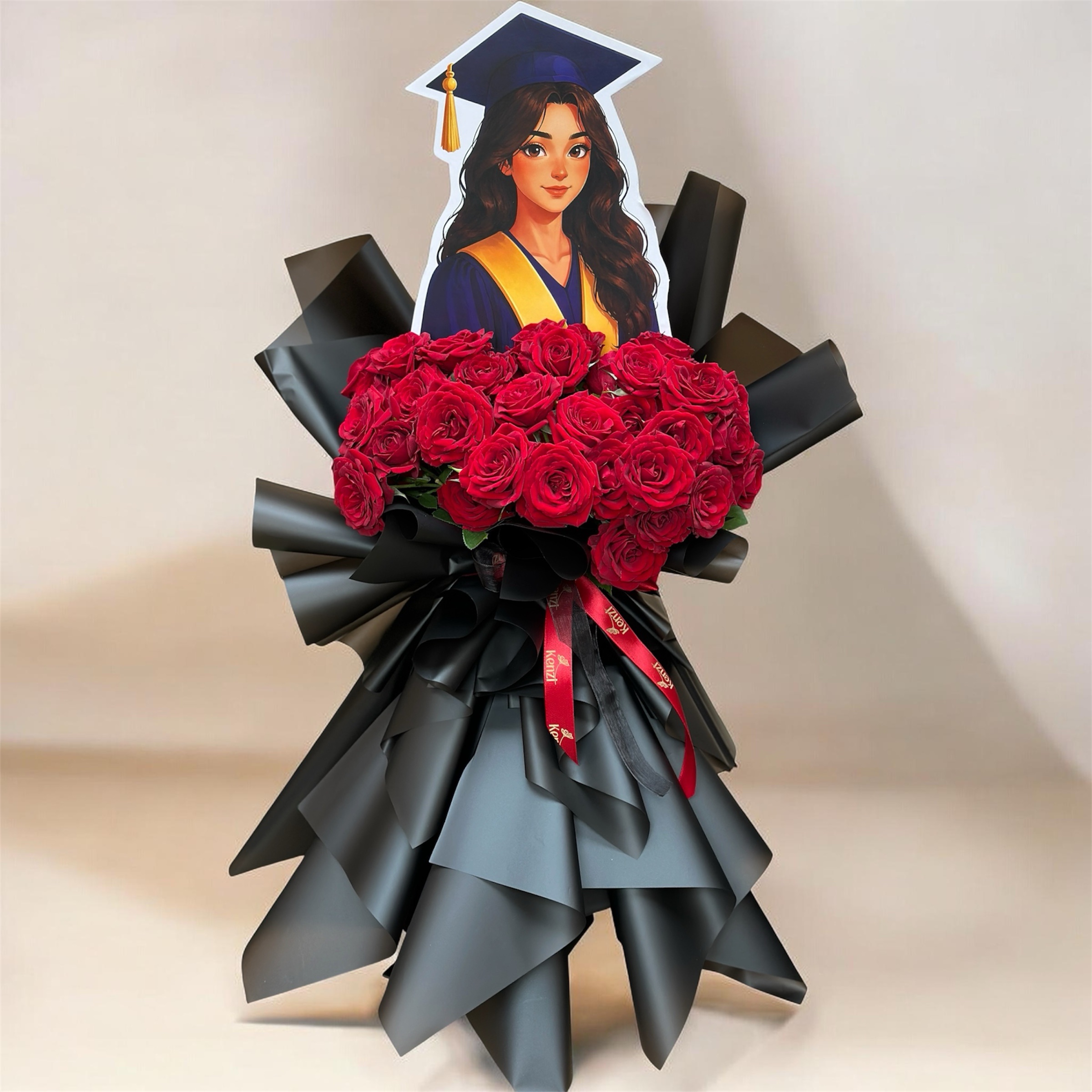 photoroom_20260421_182837 Graduation Red Baby Roses Bouquet with Custom Topper - Image 1