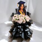 Graduation Pink Baby Roses Bouquet with Custom Topper