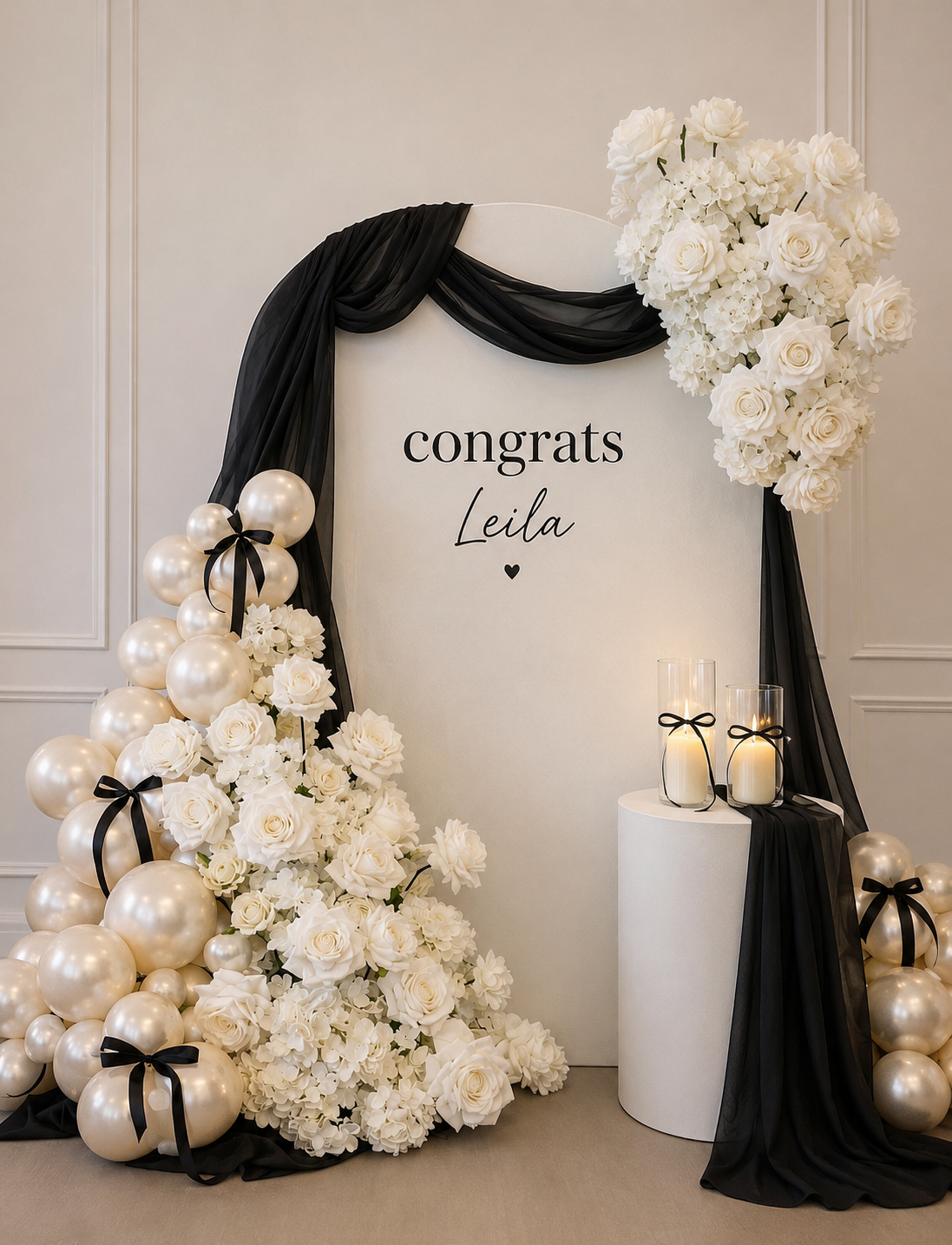 dfc1aa5b-830f-460d-9afb-6ba080564e10 Elegant Graduation Floral & Balloon Backdrop - Image 1